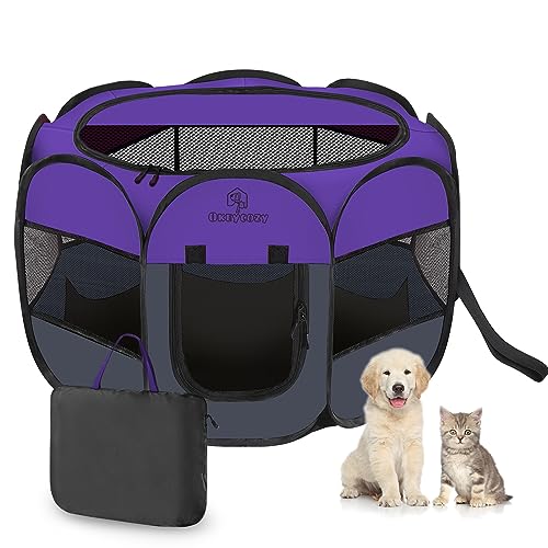 Okeycozy Portable Dog Playpen Indoor, Foldable Puppy Playpen Pop Up Pet Playpen Tents with Cover Cat Playpen Dog Kennel Indoor for Small Dog, Puppy, Kitten, Cat, Rabbit,Chicken (Purple)