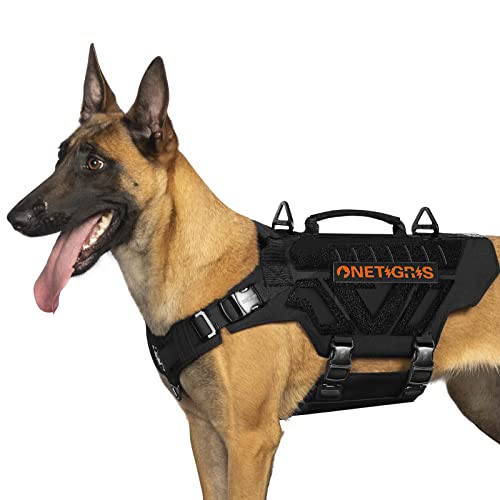 OneTigris X-Armor Tactical Dog Harness MOLLE Vest with Metal Buckles, No-Pull No-Escape No-Slippage Design for Medium, Large & Size XL Dogs Black