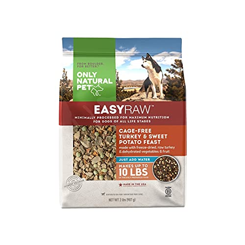 Only Natural Pet EasyRaw Human Grade Dehydrated Raw Dog Food Formula That Contains Real Wholesome Nutrition, Low Glycemic, Non-GMO - Turkey & Sweet Potato Flavor - 2 lb Bag (Makes 10 lbs)