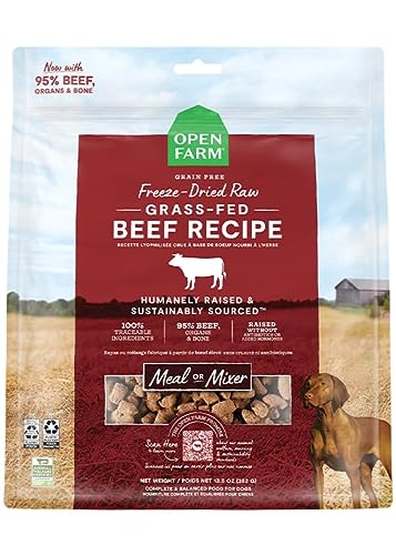 Open Farm Freeze Dried Raw Dog Food, Humanely Raised Meat Recipe with Non-GMO Superfoods and No Artificial Flavors or Preservatives, Grass Fed Beef Recipe Freeze Dried - 3.5oz