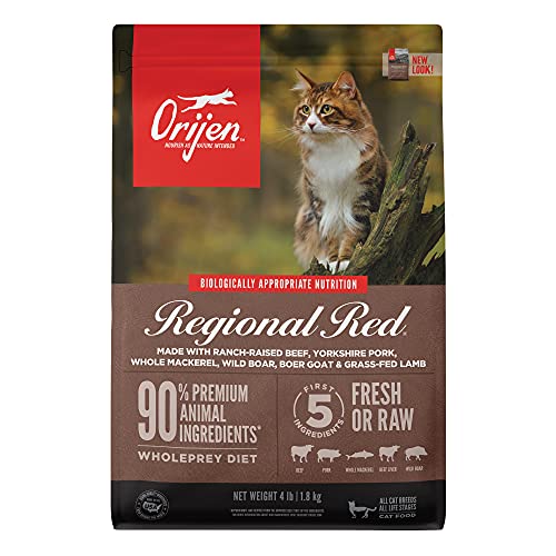 ORIJEN REGIONAL RED Dry Cat Food, Grain Free Cat Food for All Life Stages, With WholePrey Ingredients, 4lb