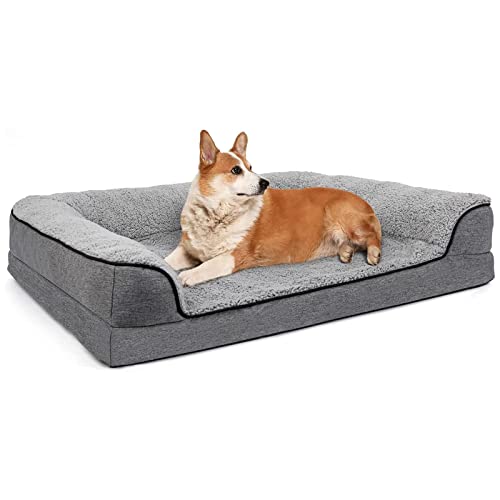 Orthopedic Dog Bed, Bolster Couch Dog Bed for Large Dogs, Removable Washable Cover Pet Bed, Foam Nonskid Dog Mat