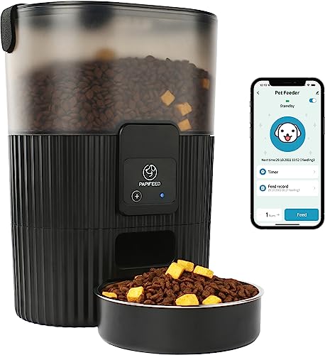 PAPIFEED Automatic Cat Food Dispenser with APP: WiFi Automatic Cat Feeders with Alexa for Pet Dry Food,Timed Auto Feeder 1-10 Meals Per Day with Anti-bite Power Cord,Stainless Steel Bowl for Cat, Dog