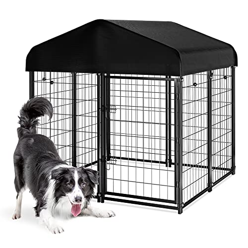 PawGiant Dog Kennel/House Outdoor with Roof Waterproof Cover for Medium to Small Dog Outside 4ft x 4ft x 4.5ft, Dog Enclosures Pet Crate Cage Playpen Dog Run Indoor