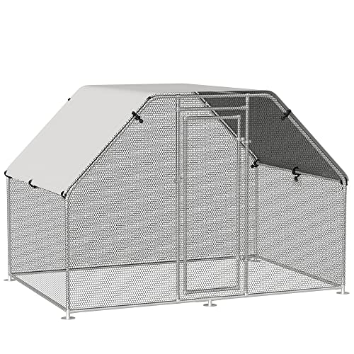 PawHut 6' Metal Chicken Coop Run with Roof, Walk-in Chicken Coop Fence, Chicken House Chicken Cage Outdoor Chicken Pen Hen House 9.2' x 6.3' x 6.4'