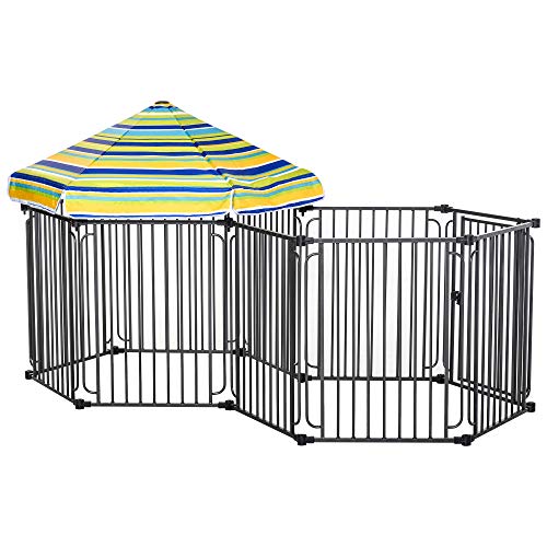 PawHut Dog Playpen with Door & Removable Cover for Small & Most Medium Sized Dogs Indoor & Outdoor Use, 47" H