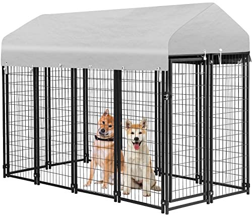 PayLessHere 8 x 4 x 6 Ft Welded Wire Dog Kennel Heavy Duty Playpen Included a Roof & Water-Resistant Cover Outdoor Heavy Duty Galvanized Metal Animal Pet Enclosure for Outside