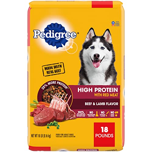 Pedigree High Protein Adult Dry Dog Food Beef and Lamb Flavor Dog Kibble, 18 lb. Bag