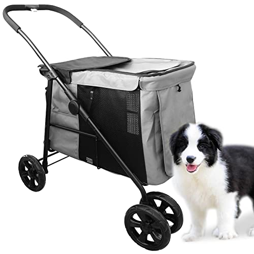 Perfect for Medium to Large Dogs - Foldable 4-Wheel Dog Stroller Medium to Large Dogs up to 135 lbs, Breathable Mesh- Ideal Pet Travel Jogger for Your Furry Friend!