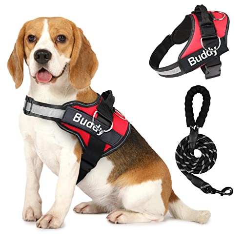 Personalized Dog Harness for Small Dogs,Service Dog Vest Harness and Leash Set, Suitho No Pull Harness Reflective Breathable Adjustable Dog Vest, Hook and Handle for Training and Walking, Red, XS