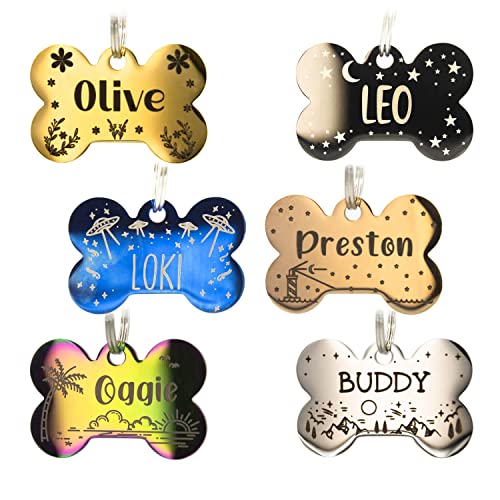 Personalized Dog Tag with 5 Lines of Custom Deep Engraved Durable Stainless Steel Pet ID Name Tag Designer Small Size Bone