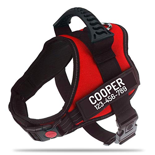 Personalized No Pull Dog Harness with Custom Name and Phone Number by PawPawify, Heavy Duty Pet Vest to Prevent Tugging, Pulling, or Choking, Training and Walking L Chest 28-38in Red