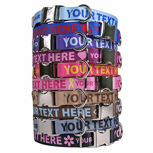 Personalized Premium Dog Collar with Metal Clasp - Available 20 Colors + Multiple Sizes, Horizontal Text Personalization