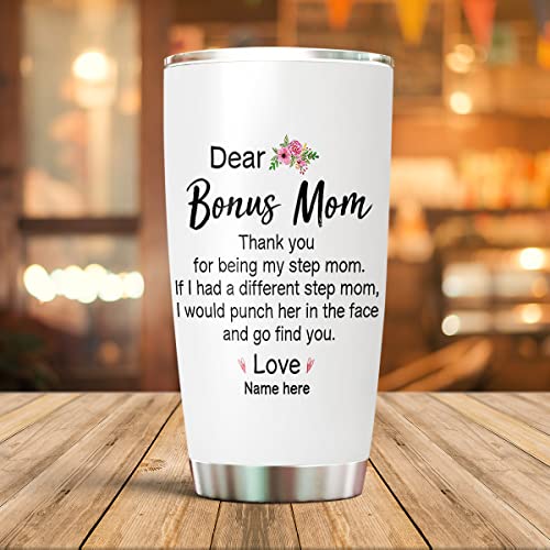 Personalized Tumbler To Stepmom From Children Funny Saying If I Have Different Step Mom I Would Punch Her In The Face And Go Find You Custom Name Stepmom Gifts 20oz With Lid Travel Cup For Birthday