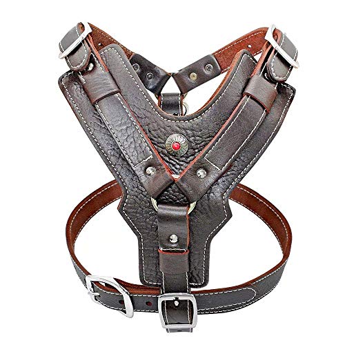 PET ARTIST Genuine Leather Large Dog Harness Heavy Duty Vest Soft for Big Dogs Corso/Catahoula/European Doberman/German Shepard/Boxer /Lab/Doberman/Rottweiler/Pit/Rottweiler/Bull Mastiff