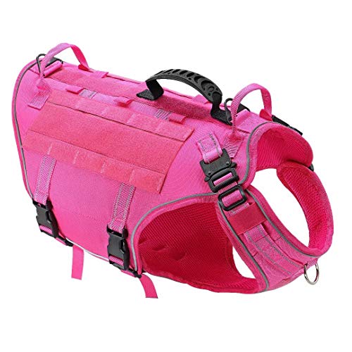 PET ARTIST Reflective Tactical Dog Vest Harness with 3X Handle & 2X Leash Clip -Military Vest Harness for German Shepherd/Husky/Pyrenean Mountain Dog - Adjustable Pet Harness for Large Dogs,Pink,M