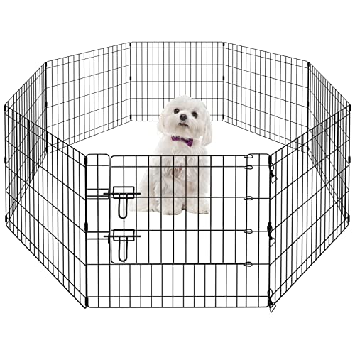 Pet Dog Playpen Foldable Puppy Exercise Pen Metal Portable Yard Fence for Small Dog & Travel Camping 8 Panel-24& 24'' (24"x24")