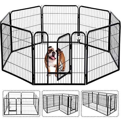 Pet Gate, Large Dog Kennel Puppy Playpen Dog Fence 40 Inch Exercise Pen Gate Fence Foldable 8 Panels with Door Options Ideal for Pet Animals Outdoor Indoor (40 Inch)