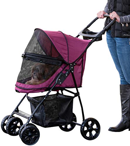 Pet Gear No-Zip Happy Trails Lite Pet Stroller for Cats/Dogs, Zipperless Entry, Easy Fold with Removable Liner, Storage Basket + Cup Holder, Boysenberry