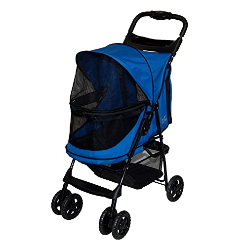 Pet Gear No-Zip Happy Trails Pet Stroller for Cats/Dogs, Zipperless Entry, Easy Fold with Removable Liner, Safety Tether, Storage Basket + Cup Holder, 3 Colors