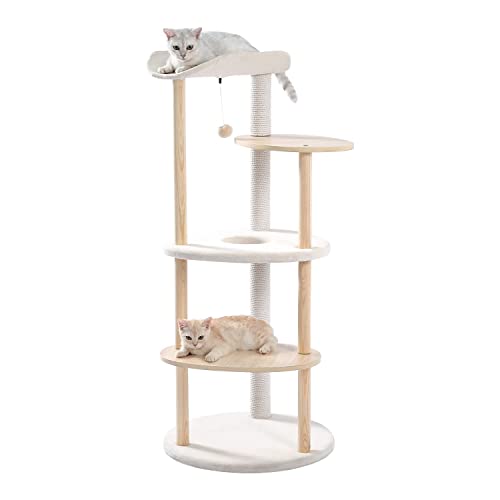 PETEPELA Cat Tree Cat Tower for Indoor Cats,5-Level Cat Play House Cat Activity Center with Scratching Posts Beige