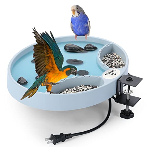 Petfactors Upgraded 75W Heated Birdbath for Outdoor, 14 Inch All Season Durable Heated Bird Bath Deck Bowl Bird Feeder, Bird Habitat with Stable Metal Stand as Gift Ideas for Bird Lovers (Gray)