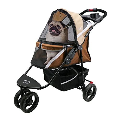 Petique Revolutionary Stroller, Dog Cart for Small to Medium Size Pets, Ventilated Pet Jogger for Cats & Dogs, Milky Way, Brown