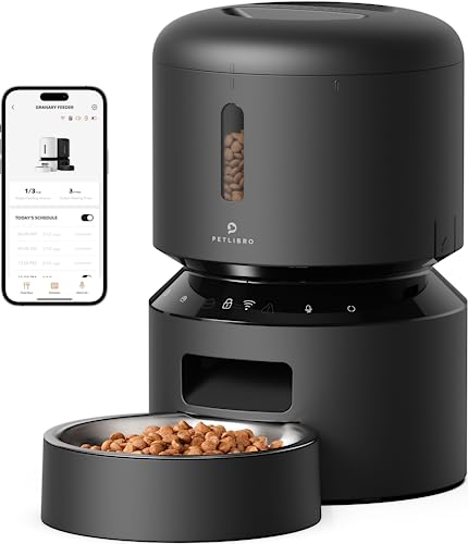 PETLIBRO Automatic Cat Feeder, 5G WiFi Pet Feeder with APP Control for Pet Dry Food, Low Food & Blockage Sensor, 3L & 1-10 Meals Per Day, Up to 10s Meal Call for Cat and Dog,Black