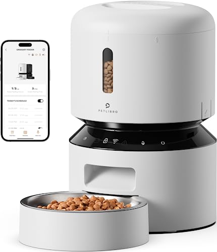 PETLIBRO Automatic Cat Feeders, 5G WiFi Pet Feeder with APP Control for Pet Dry Food, Low Food & Blockage Sensor, 3L & 1-10 Meals Per Day, Up to 10s Meal Call for Cat and Dog, White