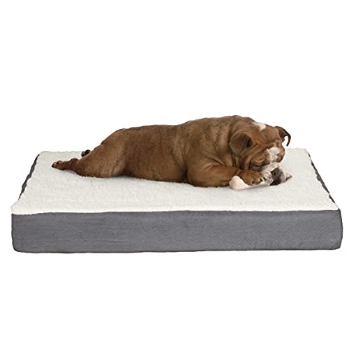 PETMAKER Orthopedic Dog Bed - 2-Layer 30x20.5-Inch Memory Foam Pet Mattress with Machine-Washable Sherpa Cover for Medium Dogs up to 45lbs (Gray)