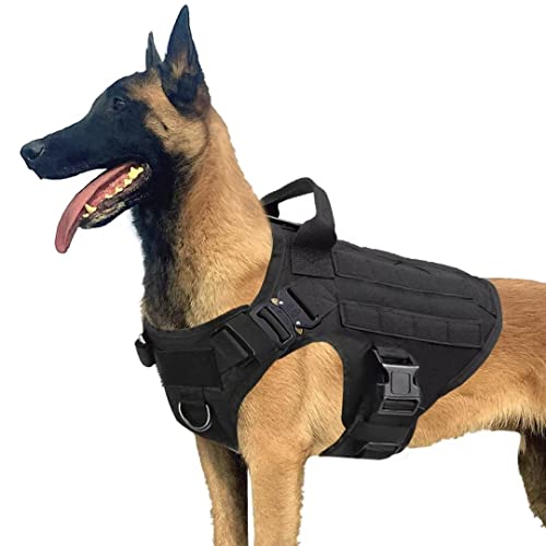 PETODAY Tactical Dog Harness for Large Dogs, Heavy Duty Dog Harness with Handle, No-Pull Service Dog Vest, Adjustable Military Dog Harness Molle Vest for Training Hunting Hiking, Black,L