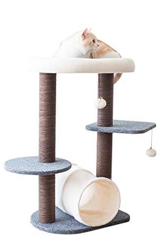 PetPals Cat Tree Cat Tower for Activity with Tunnel and Toy Ball, Gray, 18-inch L * 15-inch W * 29-in H