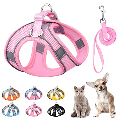 PETPUBGNZS Soft Small Dog Harness and Leash Set Step in Air Mesh Puppy Harness Leash Easy Walk Dog Harness Vest Adjustable Reflective No Pull Dog Harnesses for Small Dogs Cats (Pink,XXS)