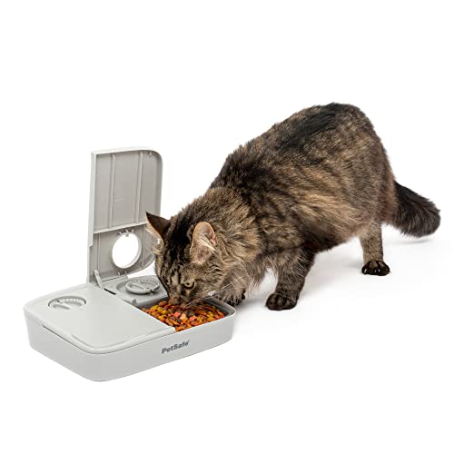 PetSafe Analog 2 Meal Programmable Pet Feeder, Dry or Semi-Moist Pet Food Dispenser, Slow Feed Portion Control (3 Cup/16 Ounce Total Capacity), Tamper-Resistant Design, Gray