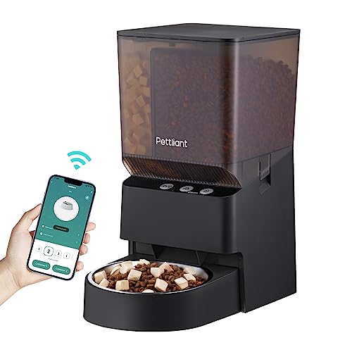 Pettliant Automatic Cat Feeders with 2 food compartments, 2.4G WiFi Automatic Dog Feeder with APP Control Customizable Feeding Schedules for 2 Different Food Types 1-10 Meals,Dog/Cat Food Dispenser-5L