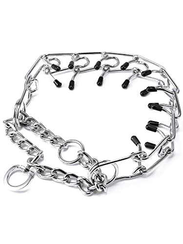 Pettom Dog Prong Collar Dog Choker Pinch Collar No Pull with Comfort Rubber Tips Silver Plating Adjustable Link Chain for Medium Large Dogs Pitbull (L 25.2 inch)