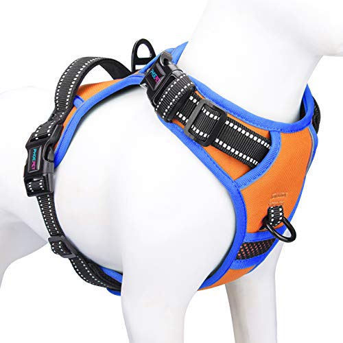 PHOEPET 2019 No Pull Dog Harnesses for Small Dogs Reflective Adjustable Front Clip Vest with Handle 2 Metal Rings 3 Buckles [Easy to Put on & Take Off](S, Orange)