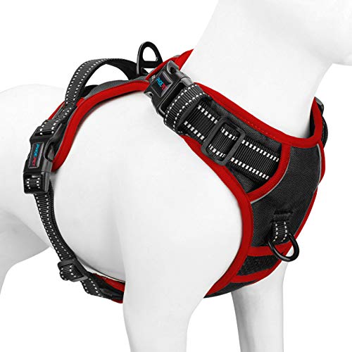 PHOEPET 2019 Upgraded No Pull Dog Harness, Reflective Adjustable Vest, with a Training Handle + 2 Metal Leash Hooks+ 3 Snap Buckles +4 Slide Buckles(S, Black)