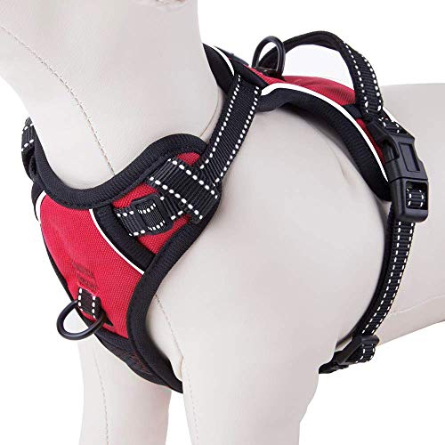 PHOEPET No Pull Dog Harnesses for Small Dogs Reflective Adjustable Front Clip Vest with Handle 2 Metal Rings 2 Buckles [Easy to Put on & Take Off](S, Red)