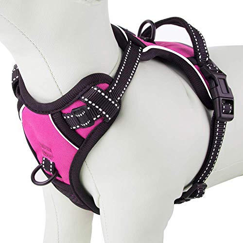 PHOEPET No Pull Dog Harnesses for Small Puppies Reflective Adjustable Front Clip Vest with 2 Metal Leash Attachment Hooks Soft Handle(XS, Pink)