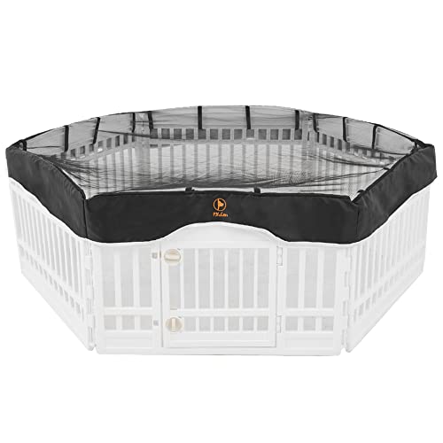 PJYuCien Dog Playpen Mesh Top Cover, Fits 36 Inch 6 Panels Regular Hexagonal Plastic Exercise Pet Pen, Velcro Connections, Black (Note: Cover Only, Playpen Not Included !!!)