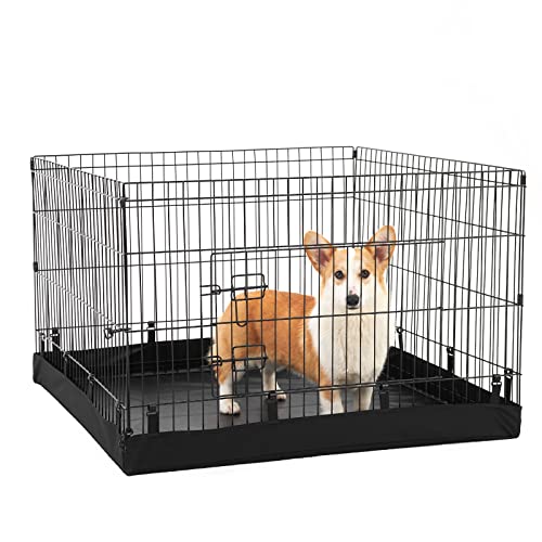 PJYuCien Foldable Exercise Metal Pet Playpen with Door and Bottom Pad, Dog Fence, Puppy Pen, Rabbit Yard, Small Animal Kennels, Indoor/Outdoor 4 Panel 36" W x 24" H