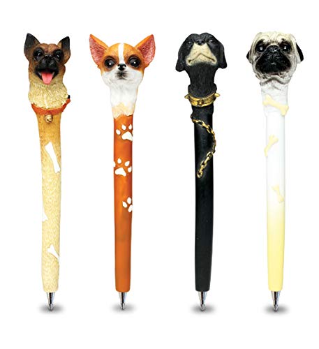 Planet Pens Bundle of Dogs - Pug, Chihuahua, Black Lab, & German Shepherd Novelty Pens - Ballpoint Pens Colorful Pet Animals Writing Pens For School & Office - 4 Pack