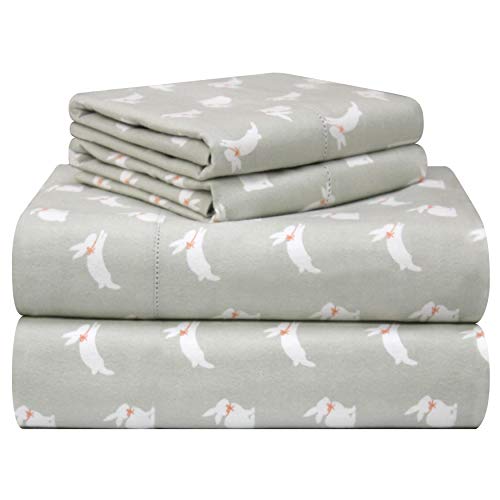 Pointehaven 180 GSM Velvet Feel Luxury 100% Cotton Printed Flannel Sheet Set, Twin XL, Bunnies - Warm & Cozy - Pre-Shrunk -Deep Pockets - Elastic All Around-Comfy Double Brushed -