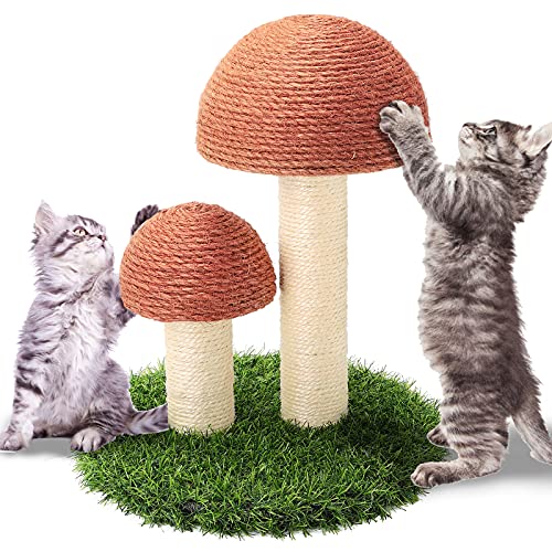 PowerKing Mushroom Cat Scratching Post, 15 x12 Inches Claw Scratching Post for Kitty, Natural Sisal Cat Scratchers Pole, Cat Interactive Toys, Cat Tree Tower (Brown)