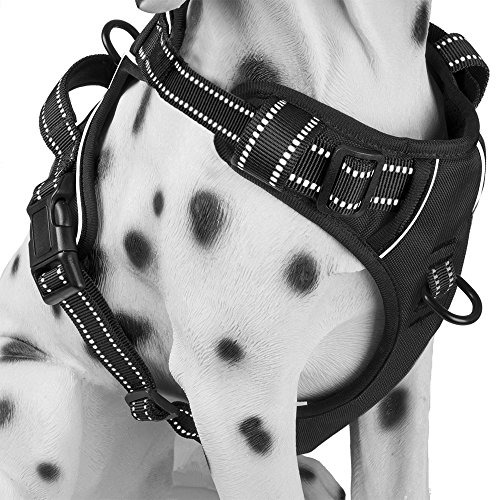 PoyPet No Pull Dog Harness, Reflective Comfortable Vest Harness with Front & Back 2 Leash Attachments and Easy Control Handle Adjustable Soft Padded Pet Vest for Small to Large Dogs (Black,M)