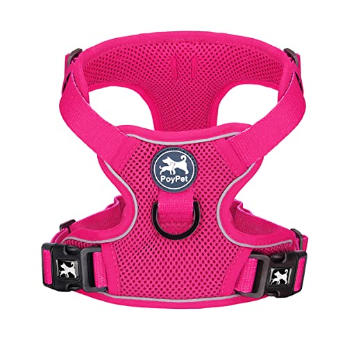 PoyPet Reflective Soft Breathable Mesh Dog Harness No Choke Double Padded Vest Adjustable(Fuchsia,XS)