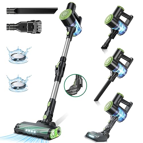 PRETTYCARE Cordless Vacuum Cleaner, 6 in 1 Lightweight Stick Vacuum Self-Standing with Powerful Suction, 180° Bendable Wand Rechargeable Cordless Vacuum for Hardwood Floor Pet Hair (Green)