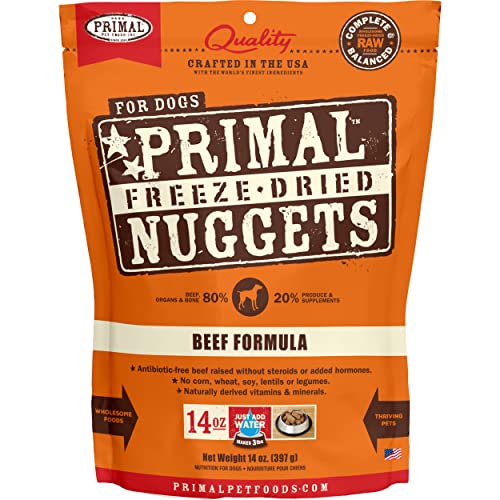 Primal Freeze Dried Nuggets for Dogs Beef, Complete Meal Freeze Dried Dog Food Healthy Grain Free Raw Dog Food, Crafted in The USA (14 oz)