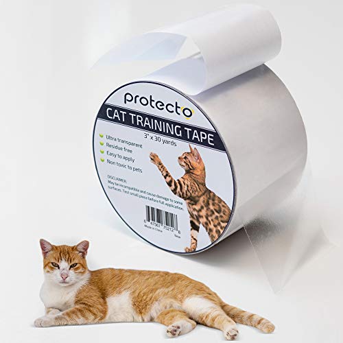 PROTECTO® Cat Training Tape - 3-inch Cat Scratch Furniture Protector – Clear Double-Sided Sticky Repellent & Clawing Prevention for Sofa Carpet & Door – Pet Safe Scratching Deterrent for Couch Corner